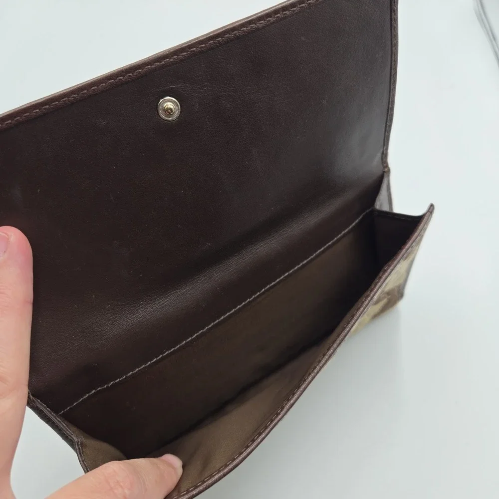 Y2K Coach Trifold Quilted Wallet Brown Canvas Clutch Signature Mono Credit Slots